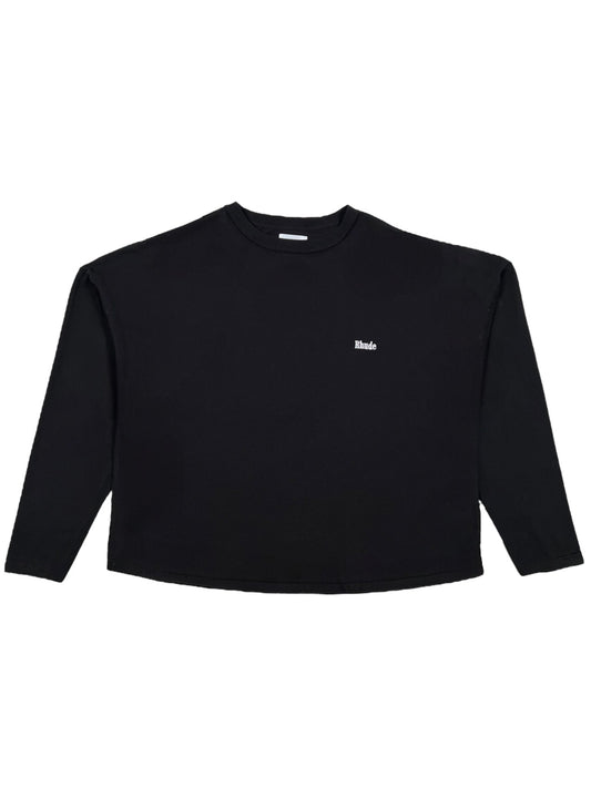 The Rhude Classique Reverse LS Tee by RHUDE is a black long-sleeve shirt with a subtle white chest logo, displayed on a plain white background.