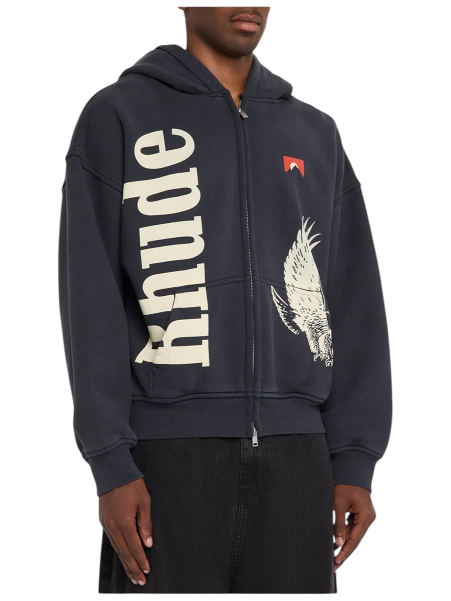 Rhude Eagle Pass Zip-Up Hoodie Vtg Black/White