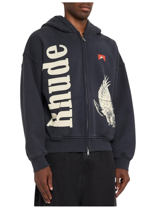 Rhude Eagle Pass Zip-Up Hoodie Vtg Black/White