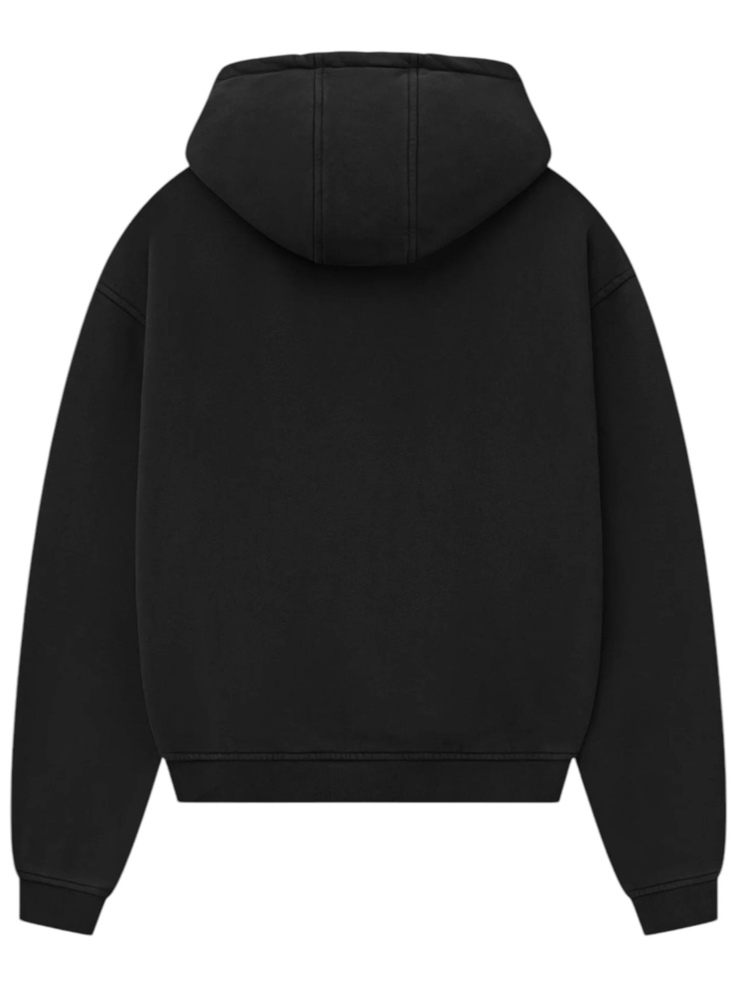 Seen from the back, the Rhude French Riviera Hood Black by RHUDE is a soft French Terry sweatshirt featuring a hood, long sleeves, and a functional kangaroo front pocket for convenience and style.