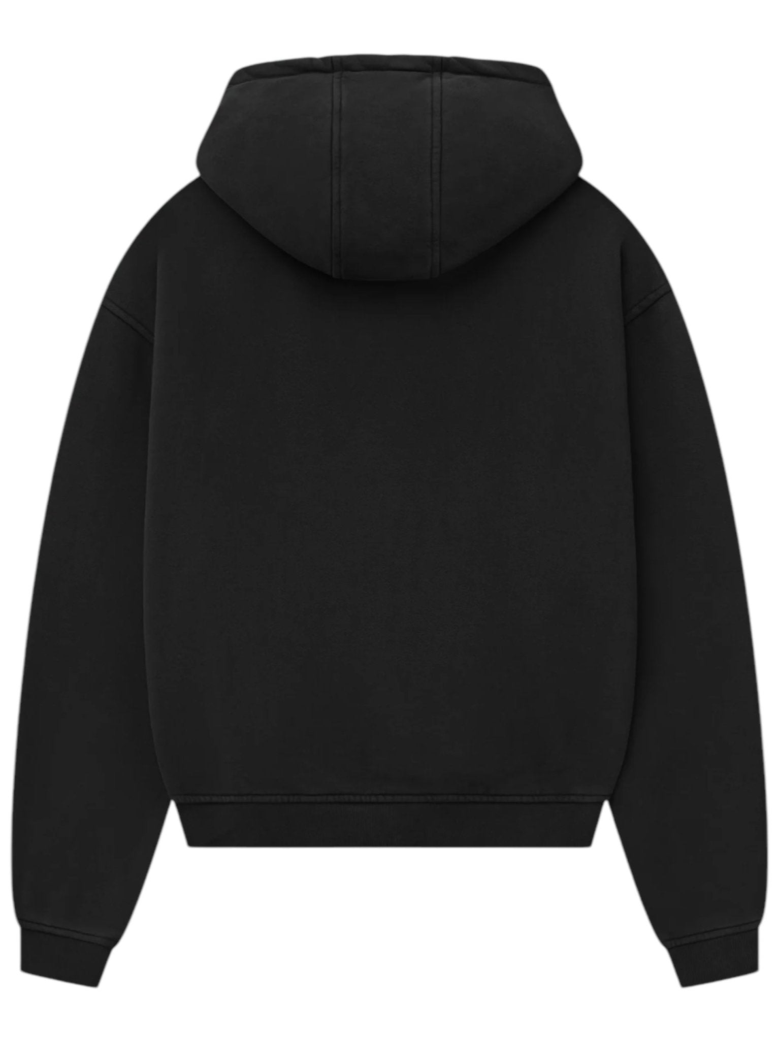 Seen from the back, the Rhude French Riviera Hood Black by RHUDE is a soft French Terry sweatshirt featuring a hood, long sleeves, and a functional kangaroo front pocket for convenience and style.