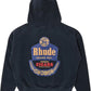 The RHUDE GRAND CRU HOODIE VTG BLACK by RHUDE is a 100% cotton black hoodie with a large "Rhude Grand Cru Premium Cigars" graphic and decorative elements printed on the back.