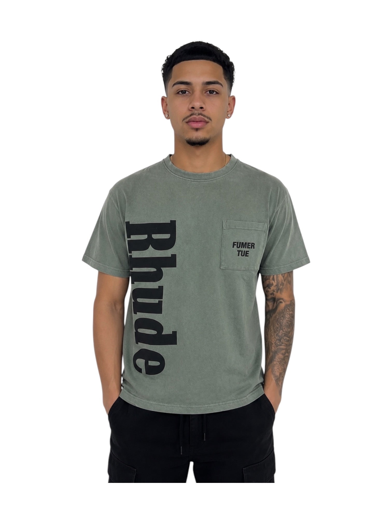 Probus Rhude Logo Pocket Tee Washed Olive-Black Rhude Logo Pocket Tee Washed Olive-Black S