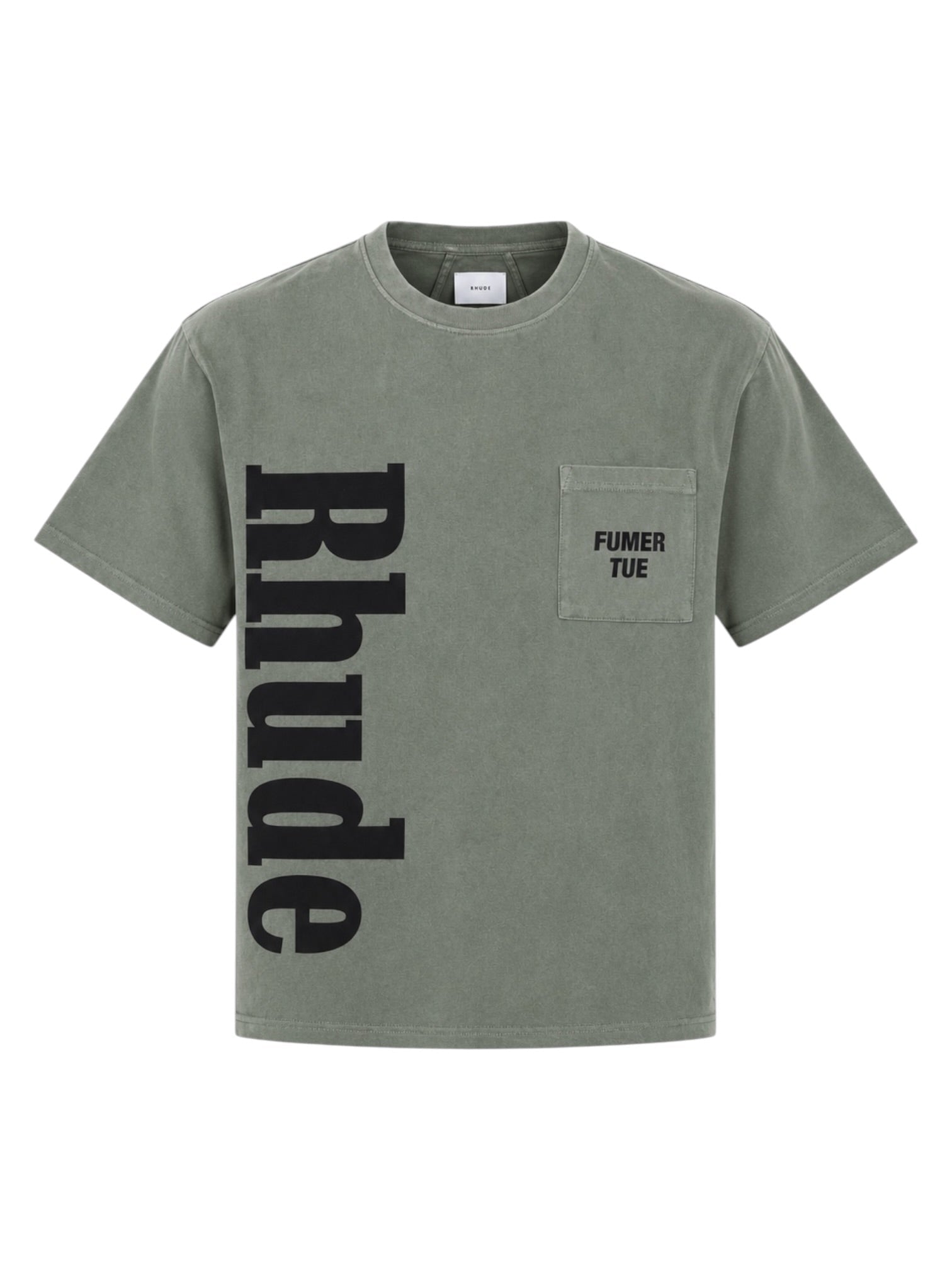 Rhude Logo Pocket Tee Washed Olive-Black