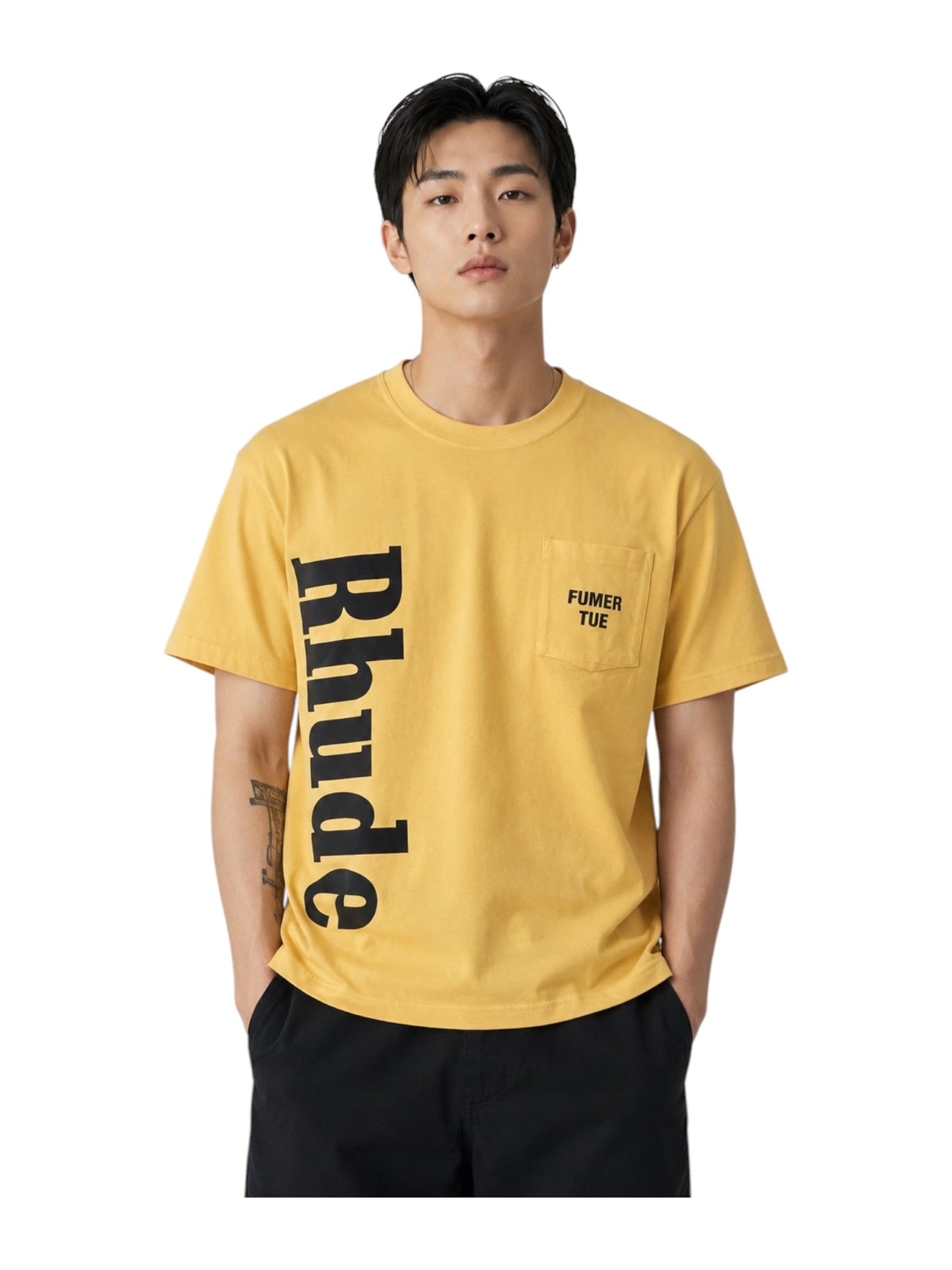 Probus Rhude Logo Pocket Tee Washed Sahara Yellow-Black Rhude Logo Pocket Tee Washed Sahara Yellow-Black S
