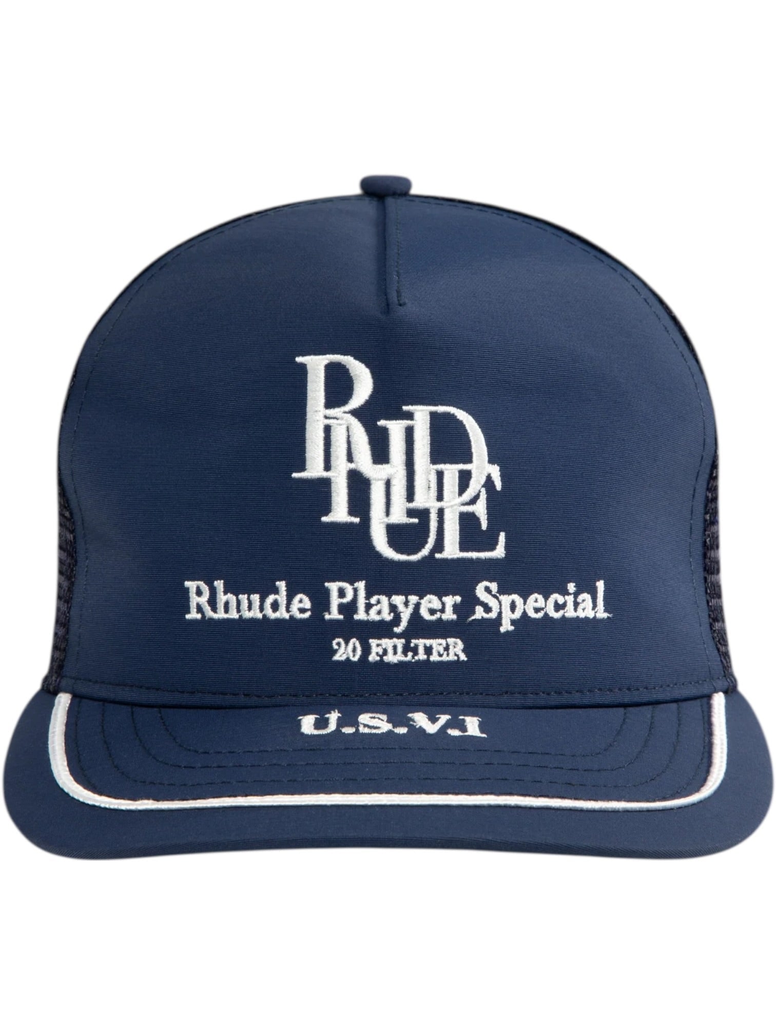 Rhude Player Special Trucker Hat Navy/White