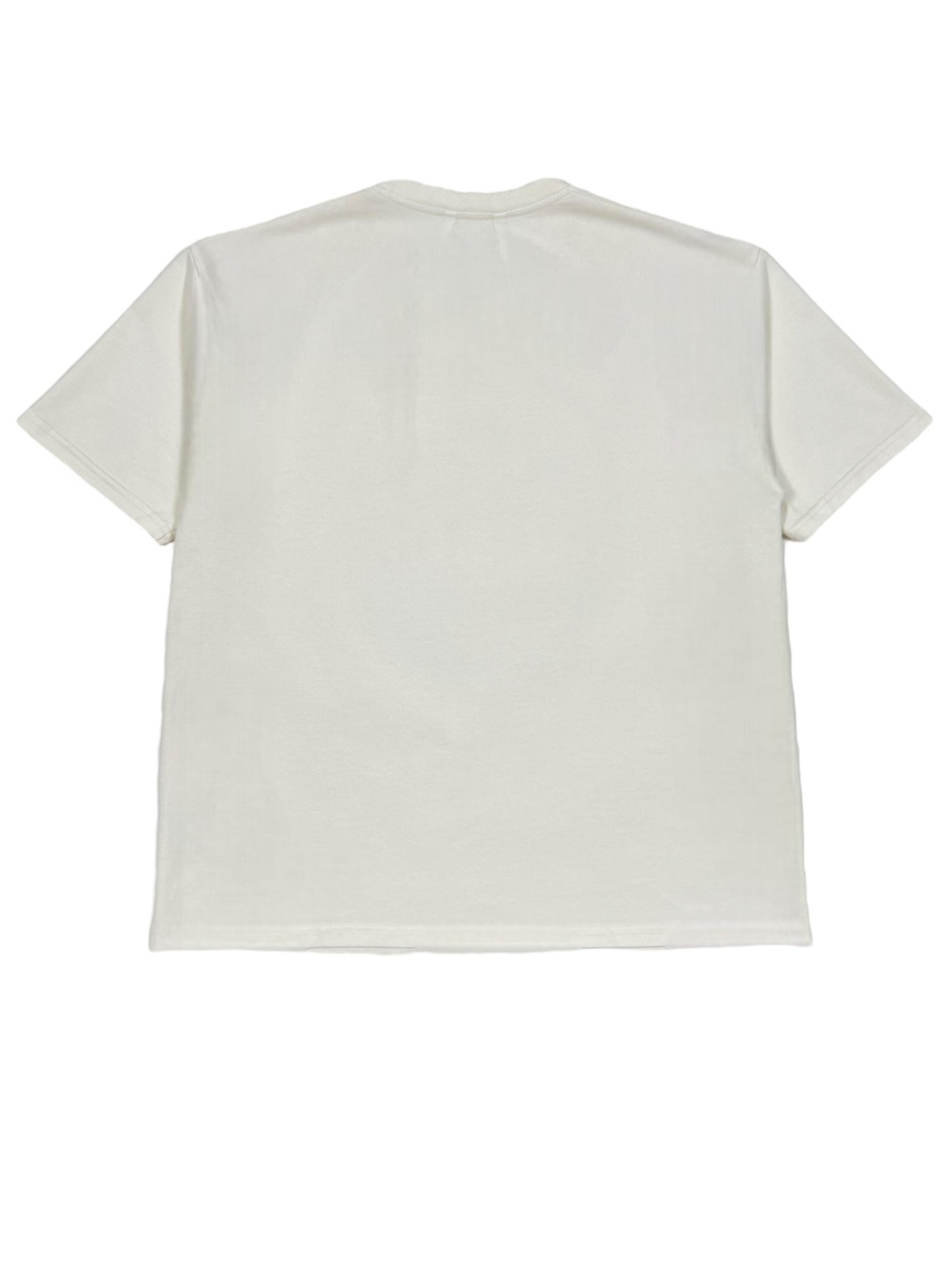 The Rhude Premier Cru Tee Vtg White by RHUDE, made from 100% cotton, is shown from the back view against a white background.