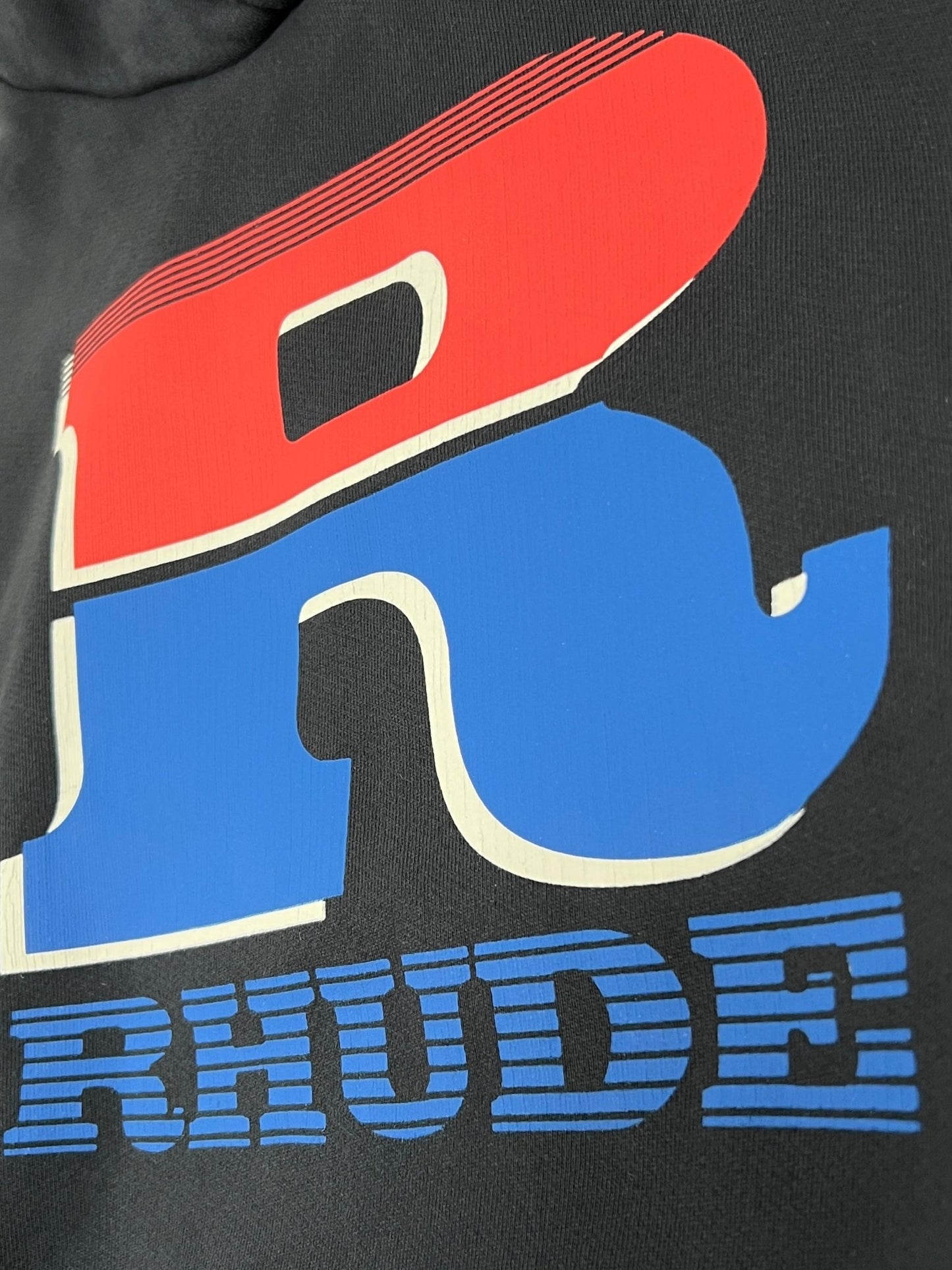 Rhude Split Petrol Logo Hoodie  Vtg Black/Red/Blue
