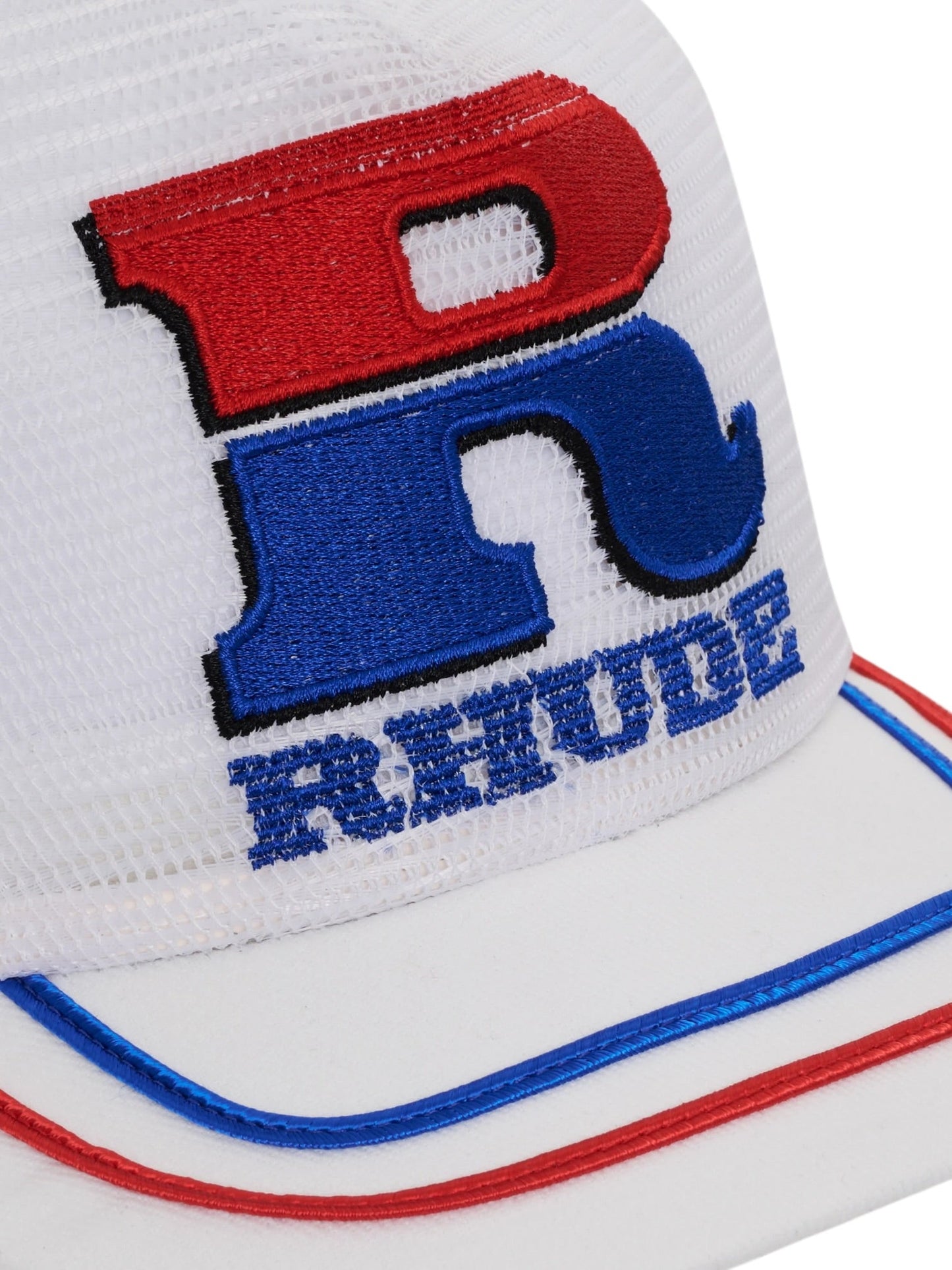 Rhude Split Petrol Logo Mesh Trucker Hat White/Red