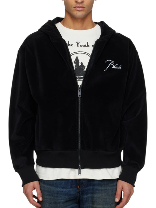 Rhude Velour Classique Zip-up Hoodie Black/White