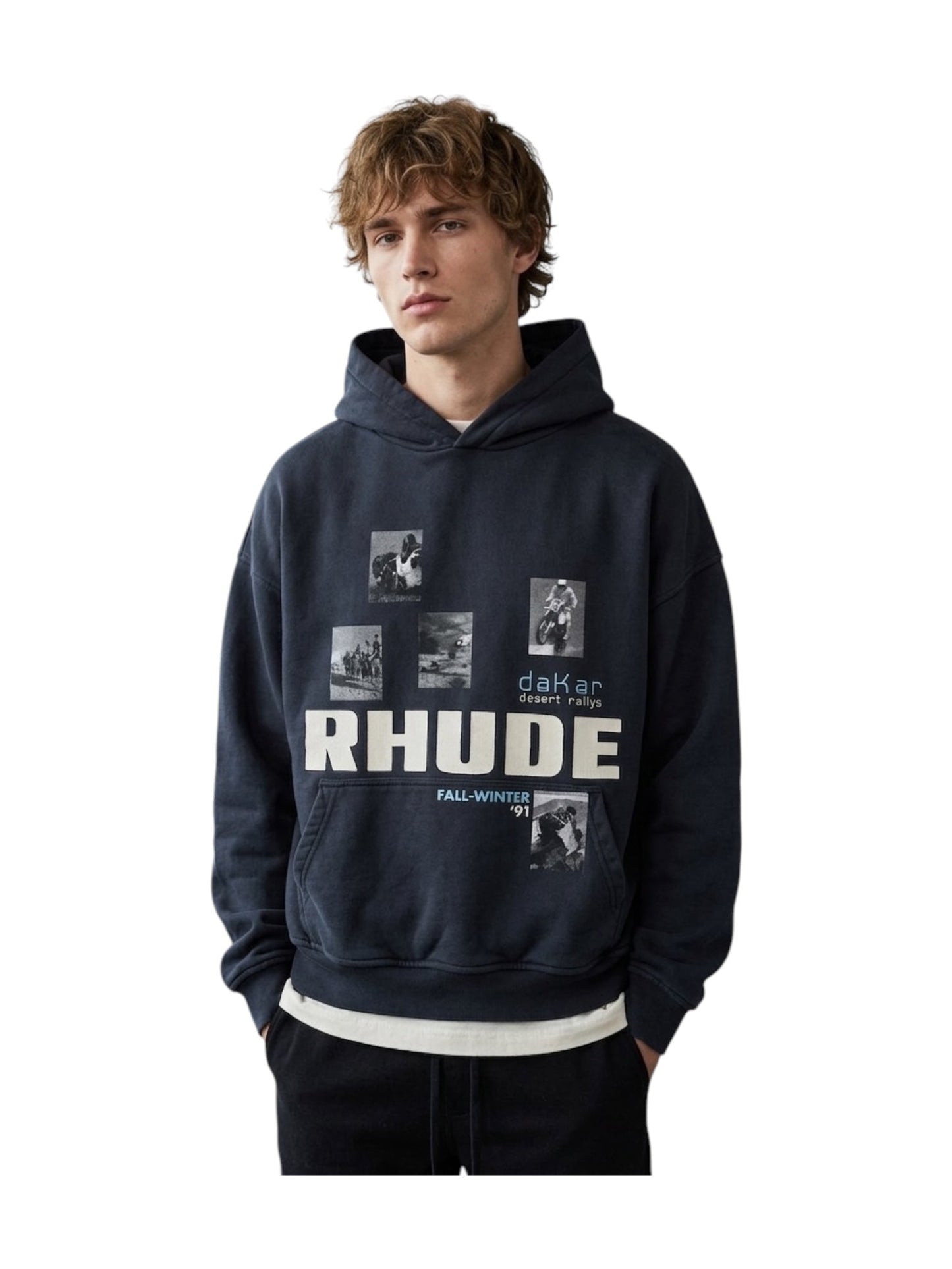 Rhude Winter 91 Rallye Hoodie Vintage Blk-White-Blue