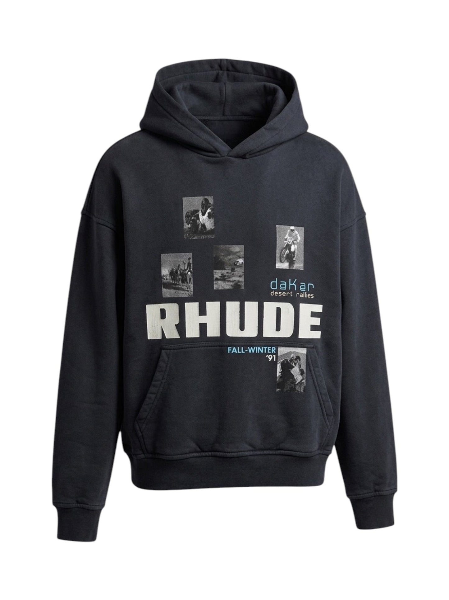 Rhude Winter 91 Rallye Hoodie Vintage Blk-White-Blue