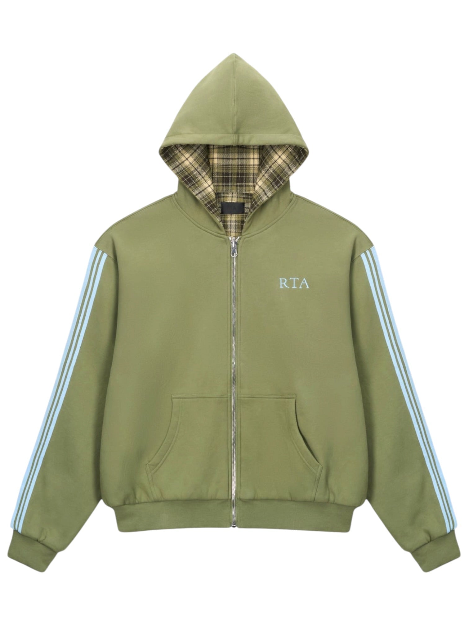 Rta Elen Reversible Zip Up Hoodie | Olive Plaid Combo