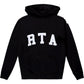 The RTA Markus Hoody Black by RTA features a front pocket and bold white "RTA" lettering across the chest.