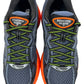 A pair of SAUCONY Progrid Guide 7 (S70936-13) running shoes in grey/multi, featuring mesh uppers, orange soles, black accents, and green-striped laces, shown from an overhead view.