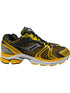 The SAUCONY Progrid Triumph 4 (S70704-16) Lemon Chrome is a yellow and black running shoe with a breathable mesh upper, silver accents, white sole, and enhanced Arch-lock support.