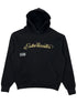 The Students Estudiantes Pullover Hood in black, by STUDENTS, features "Estudiantes" in gold cursive on the front. It&