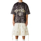A person stands facing forward, wearing the UNTITLED ARTWORKS Untitled Artworks Sport Jersey Tee Black, cream cargo shorts with large pockets, white socks, and white sneakers.