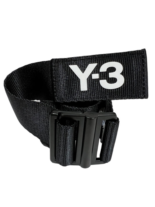 A ADIDAS x Y-3 GK2074 Y-3 CL L BELT BLACK featuring a sleek black buckle and white "Y-3" text on the looped end, perfect for adding a subtle touch of style.