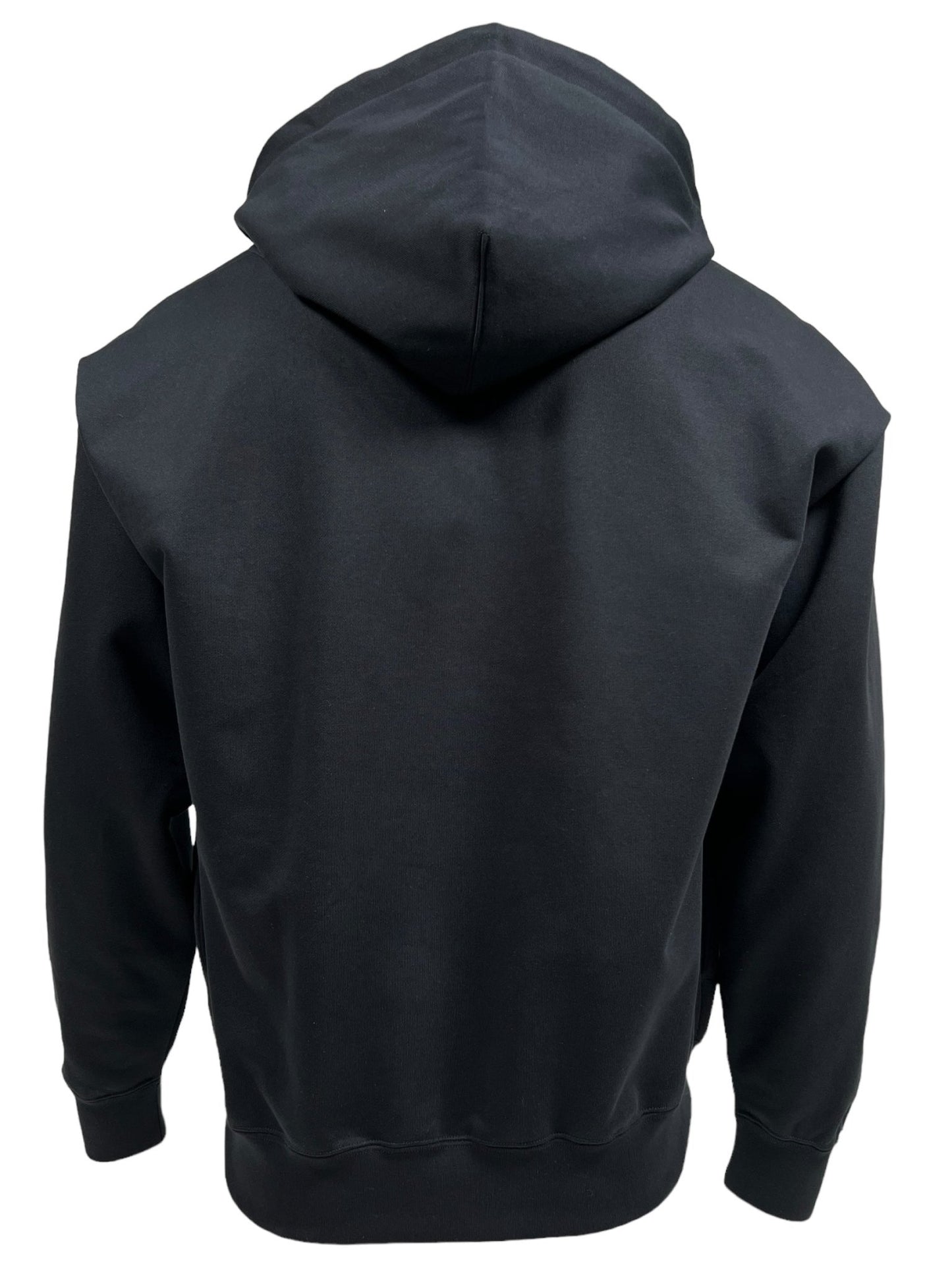 Back view of the Y-3 JE9278 Logo Zip Hoodie Black by ADIDAS x Y-3, crafted from soft French terry, featuring a hood and long sleeves.