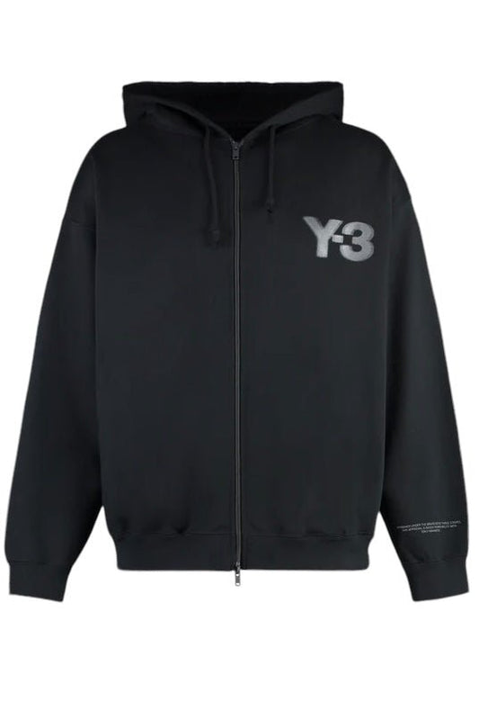 Enjoy the comfort and style of the ADIDAS x Y-3 JE9278 Logo Zip Hoodie in black, showcasing a prominent Y-3 logo on the chest and featuring a practical drawstring hood.