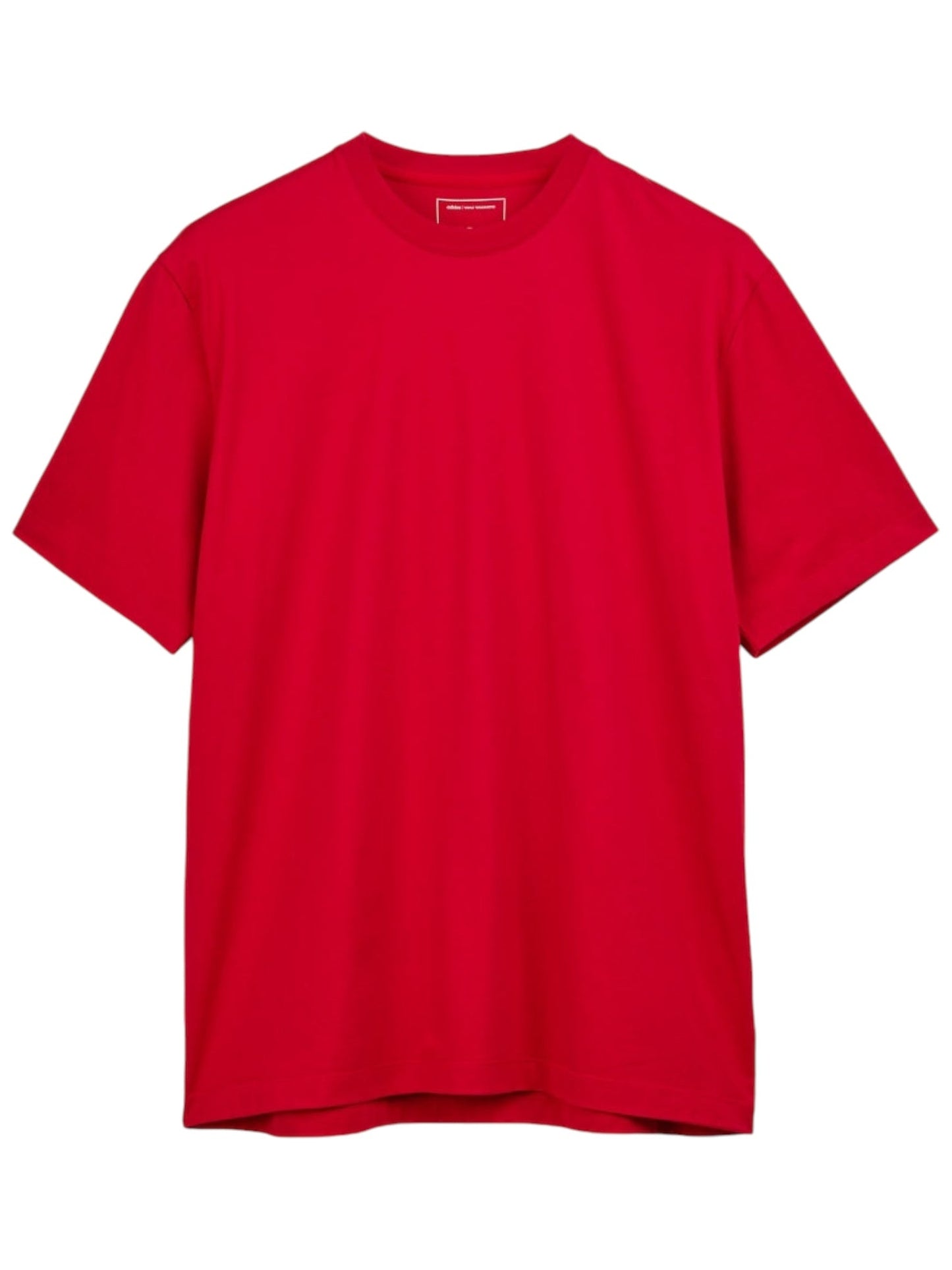 Vibrant red short-sleeve Y-3 JN3751 U GFX SS tee from the ADIDAS x Y-3 collection, featuring a classic design and made from soft cotton fabric, displayed on a white background.