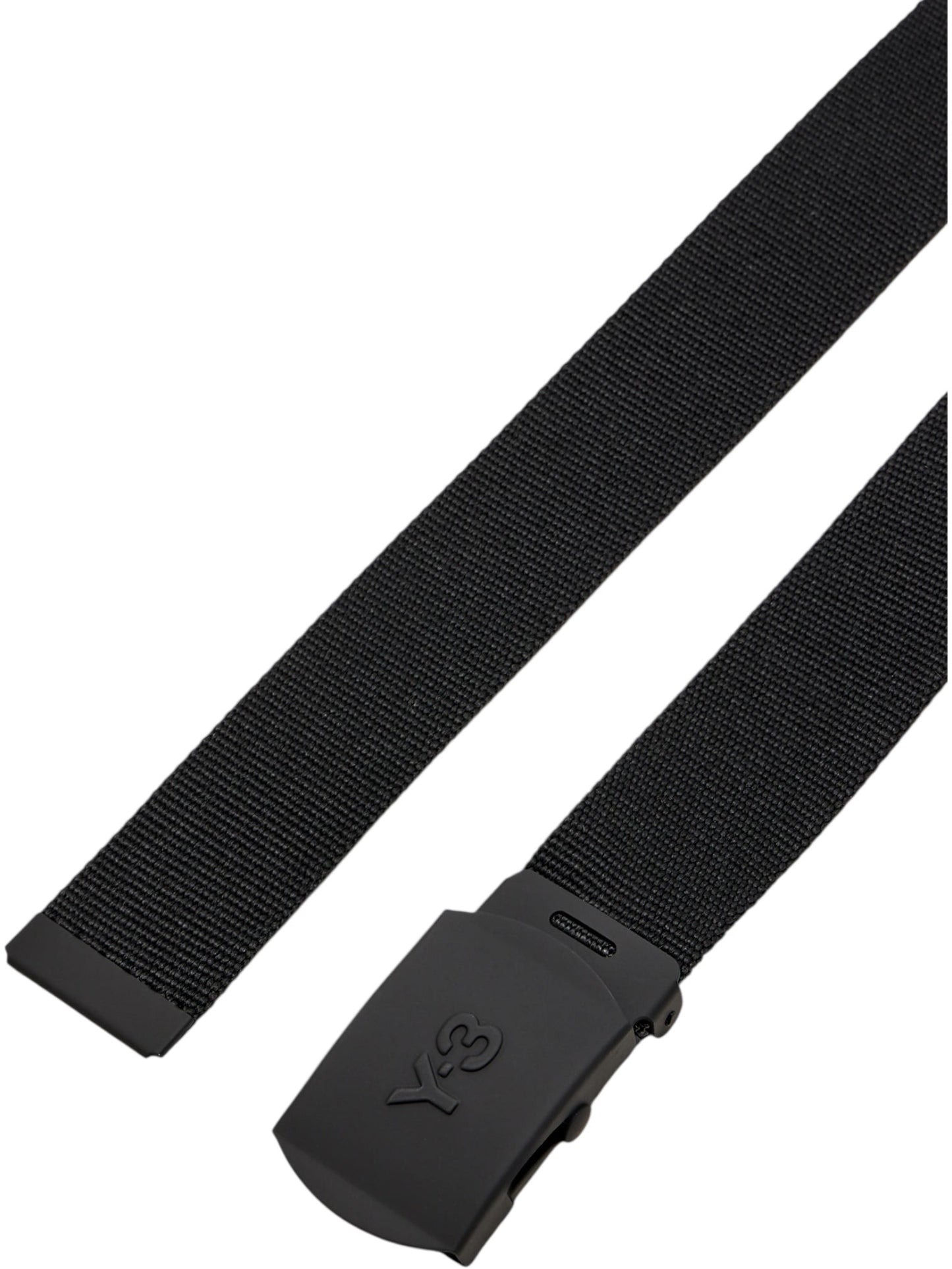 The ADIDAS x Y-3 KA2308 CL L Belt Black is a black jacquard webbing belt with a matte metal buckle, embossed with the "Y-3 Classic Logo.