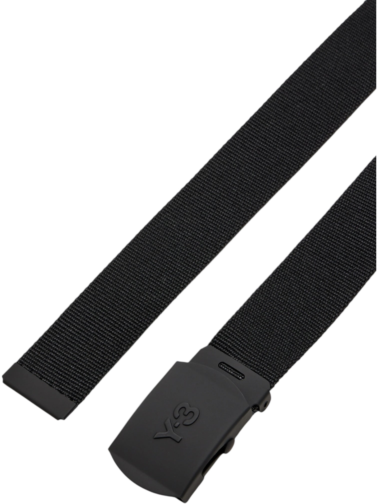 The ADIDAS x Y-3 KA2308 CL L Belt Black is a black jacquard webbing belt with a matte metal buckle, embossed with the "Y-3 Classic Logo.