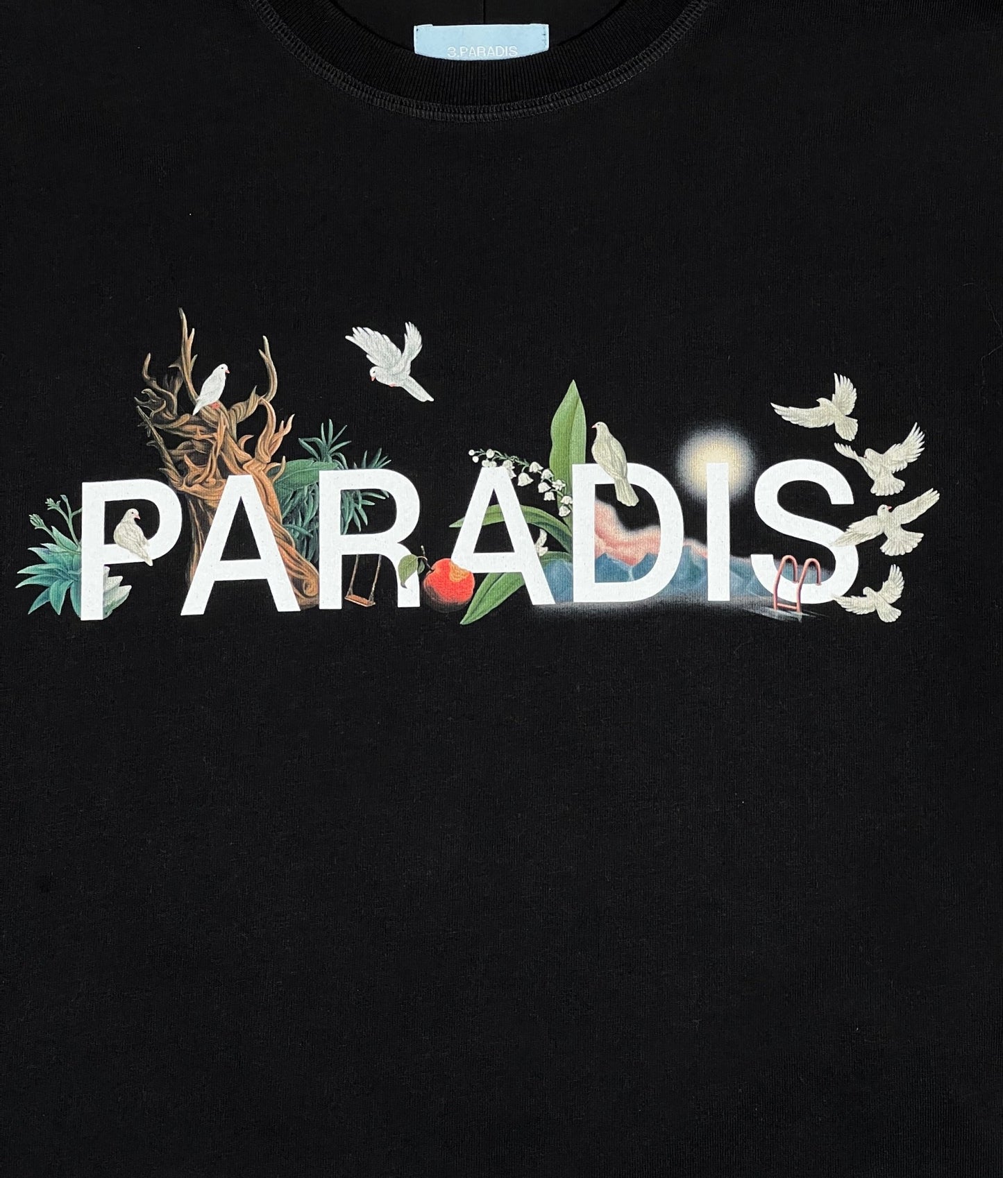A black graphic t-shirt with the word 3.PARADIS SS T-SHIRT PARADIS BLK on it.