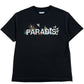 Stay stylish with the 3.PARADIS SS T-Shirt Paradis Blk, crafted from 100% cotton. This black tee features the word "PARADIS" on the front and is embellished with distinctive plant and animal silhouettes.
