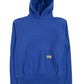 A cotton ADVISORY BOARD CRYSTALS pullover hoodie in blue with a yellow logo on it.