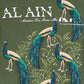 Al Ain AMHX S121 Peacock Militaire t-shirt by AL AIN, featuring an olive green color with the embroidered text "Académie Des Beaux-Arts" and an illustration of peacocks perched on branches.