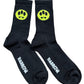 The Barrow S4BWUASO140 Socks Unisex, by the renowned brand BARROW, are black graphic socks that highlight a yellow smiling face and feature the "BARROW" text in white on the foot. Crafted with exceptional quality in Italy, these fashionable accessories infuse a touch of personality into any ensemble, seamlessly merging playful design with premium craftsmanship.