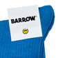 The blue knit Barrow S4BWUASO140 Socks Unisex showcases a "BARROW" card alongside a small yellow smiley face logo, emphasizing the fine Italian craftsmanship of BARROW's signature graphic socks collection.
