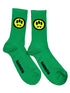The Barrow S4BWUASO140 Socks Unisex feature a lively green design with a playful yellow smiley face sporting fangs. The word "BARROW" is prominently printed in black on the sole of each sock. Made in Italy, these vibrant socks by BARROW add a distinctive touch to any ensemble.
