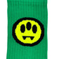 Barrow S4BWUASO140 unisex socks by BARROW showcase a green color with a yellow and black smiley face design, expertly crafted in Italy.