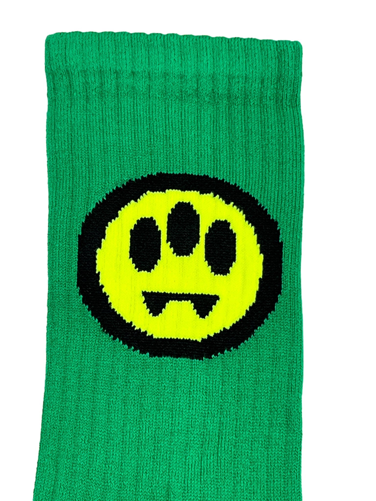 Barrow S4BWUASO140 unisex socks by BARROW showcase a green color with a yellow and black smiley face design, expertly crafted in Italy.