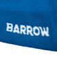 Close-up of the BARROW S4BWUASO140 blue fabric, featuring "BARROW" in white text—reminiscent of the striking designs found on BARROW's unisex graphic socks. These are crafted with precision, capturing the essence of pieces proudly Made In Italy and embodying a perfect blend of style and craftsmanship.