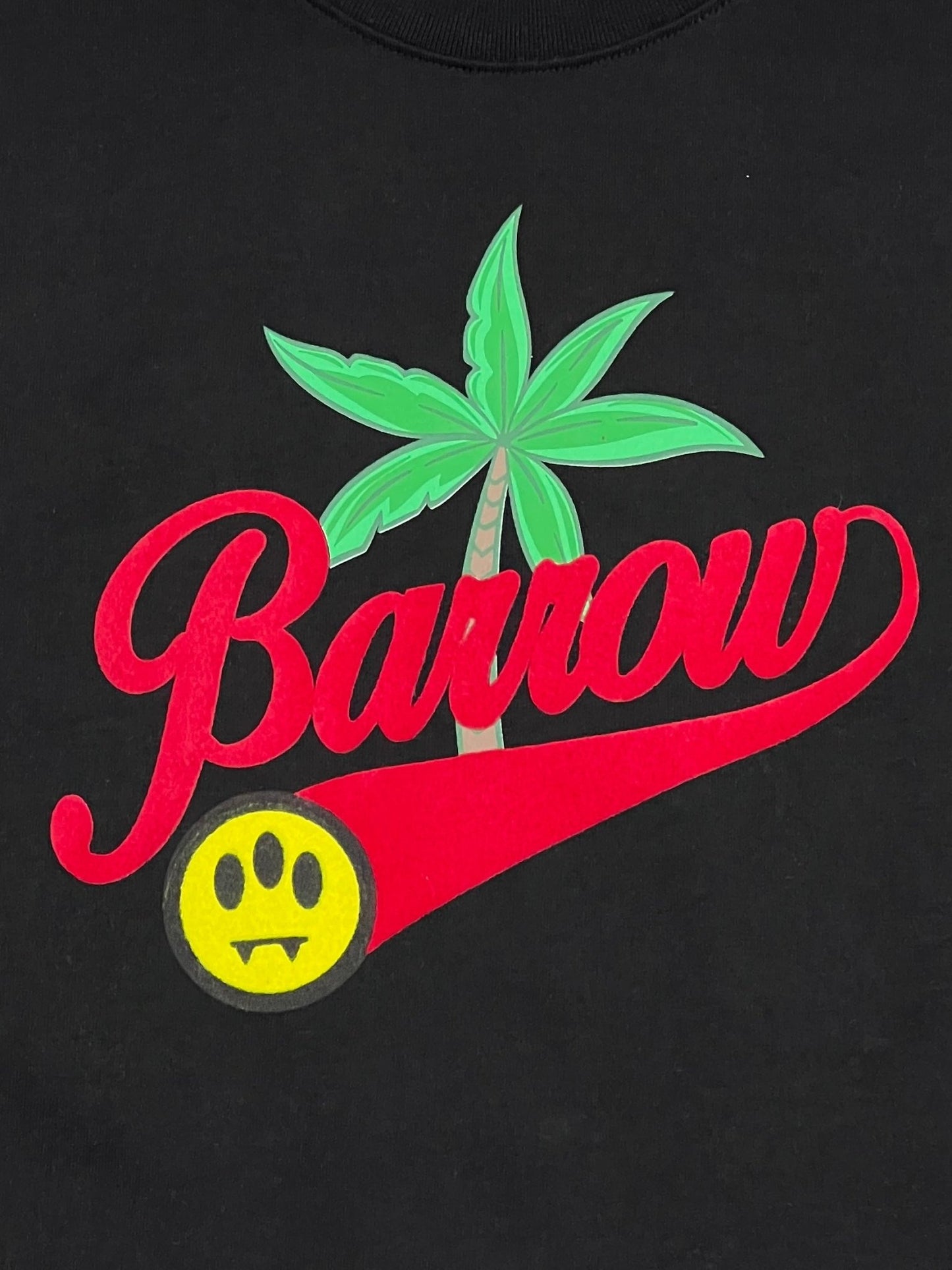 BARROW S4BWUATH036 JERSEY T-SHIRT UNISEX design featuring the word "bayou" with a palm tree and a smiley face on a black background, made from 100% Cotton by BARROW.