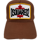 A brown DSQUARED2 BCM0611 BASEBALL CAP GABARDINE-NOCCIOLA embroidered with the word DSQUARED2 on it.