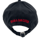 A black embroidered hat with the words DSQUARED2 BCM0624 D2 PATCH CAP GABARDINE from DSQUARED2 on it.