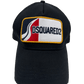 An embroidered black hat with the DSQUARED2 BCM0624 D2 PATCH CAP GABARDINE on it.