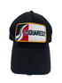 An embroidered black hat with the DSQUARED2 BCM0624 D2 PATCH CAP GABARDINE on it.