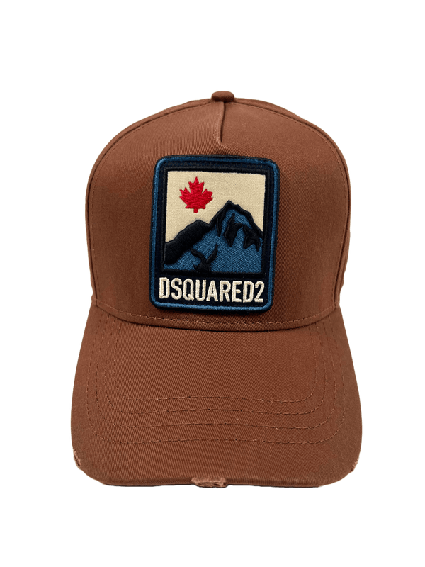 A hazel DSQUARED2 D2 Mountains Patch cap with the word dsquared on it.