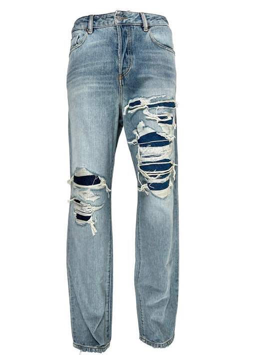 A pair of men's DIESEL 1955 JEANS 9C90 in light blue on a white background.