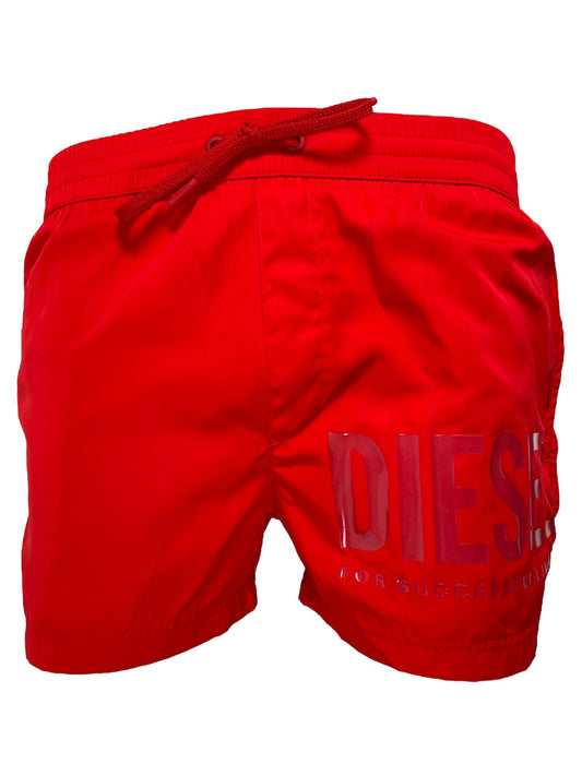 DIESEL men's swimming shorts with drawstring waistband and glossy logo print.