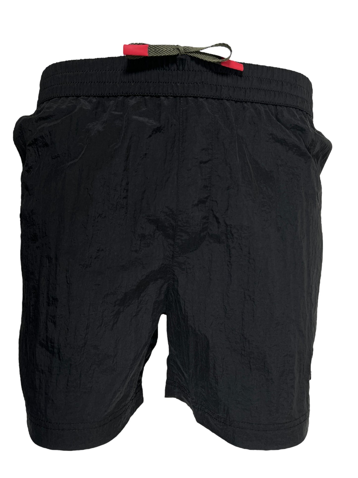 DIESEL men's board shorts with a red and green drawstring, isolated on a white background.