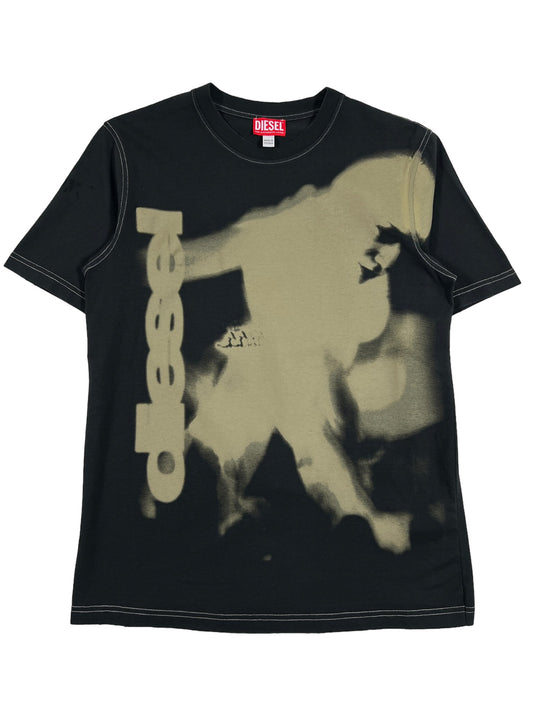 A DIESEL pT-JUST-N13 T-SHIRT BLACK with an image of a man riding a bike.