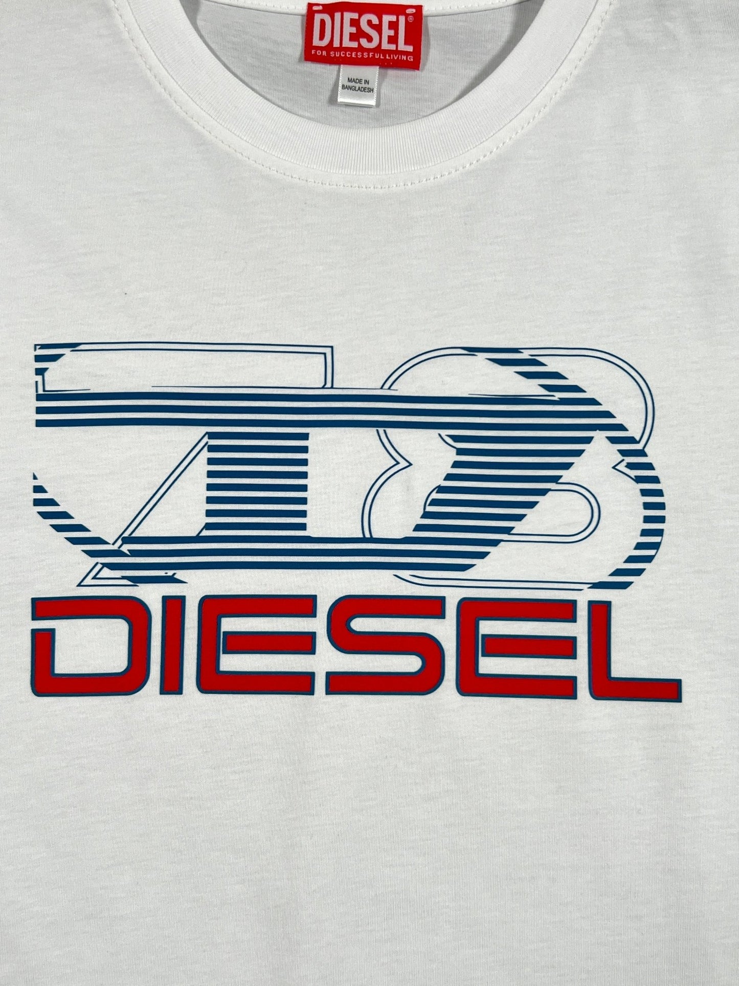 DIESEL DIESEL T-DIEGOR-K74 T-SHIRT WHITE in slim-fit style with blue and red monogram logo graphic.