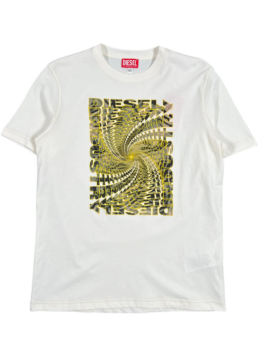 A DIESEL T-JUST-N12 T-SHIRT OFF WHITE with an abstract design on it.